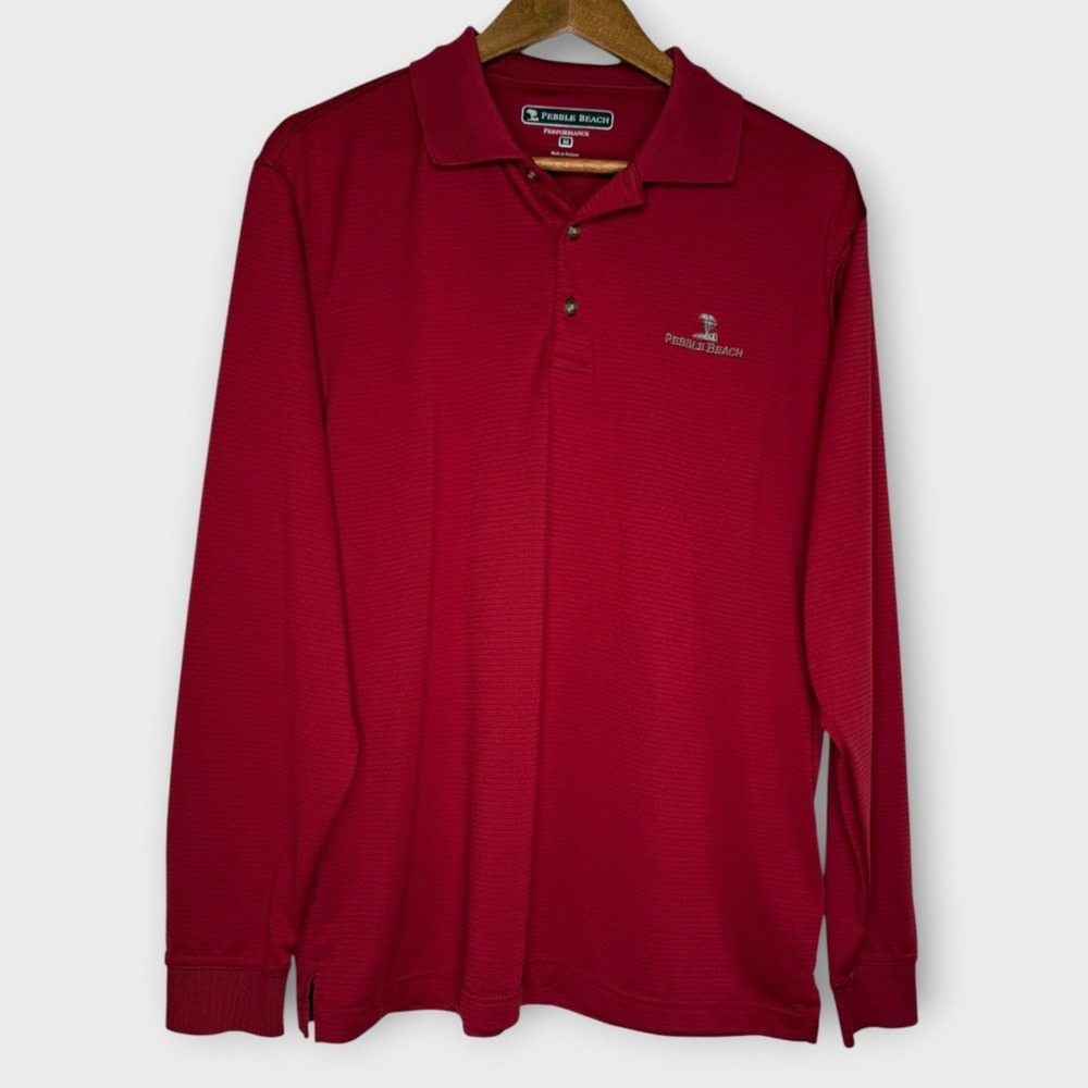 Pebble Beach Long Sleeve Polo Shirt Burgundy Embroidered Logo Men's Size Medium